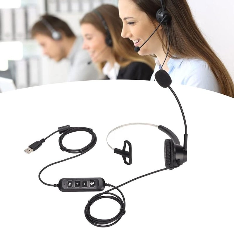 H360 هاتف USB سماعة رأس أذن واحدة أحادية مع ميكروفون عالي الدقة حجم قابل للتعديل كتم الصوت - Image 2